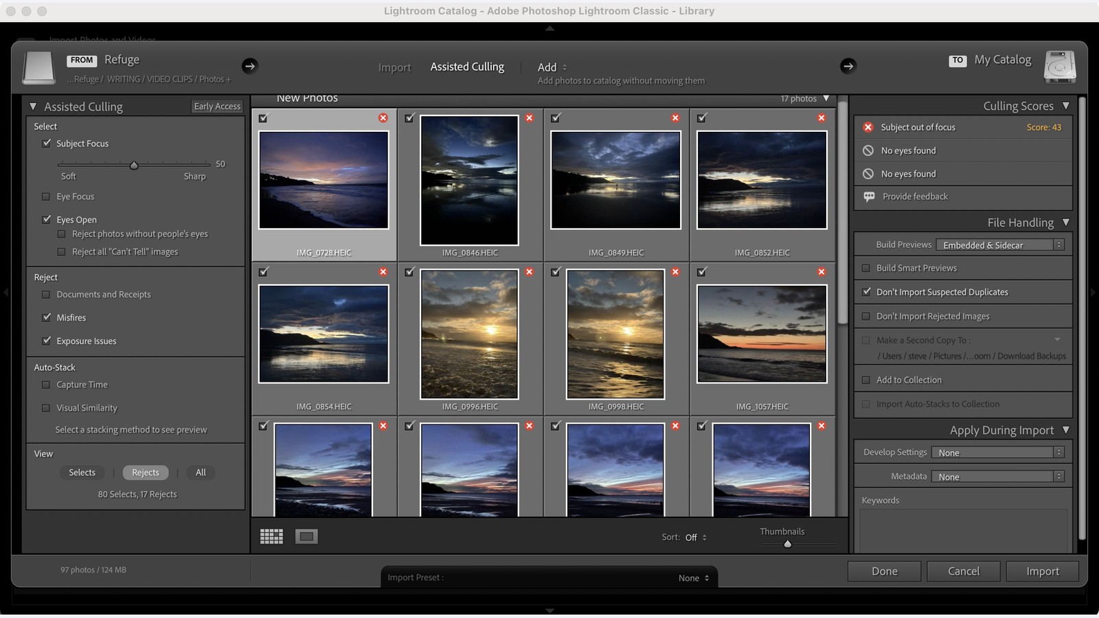 Lightroom 智能筛选界面